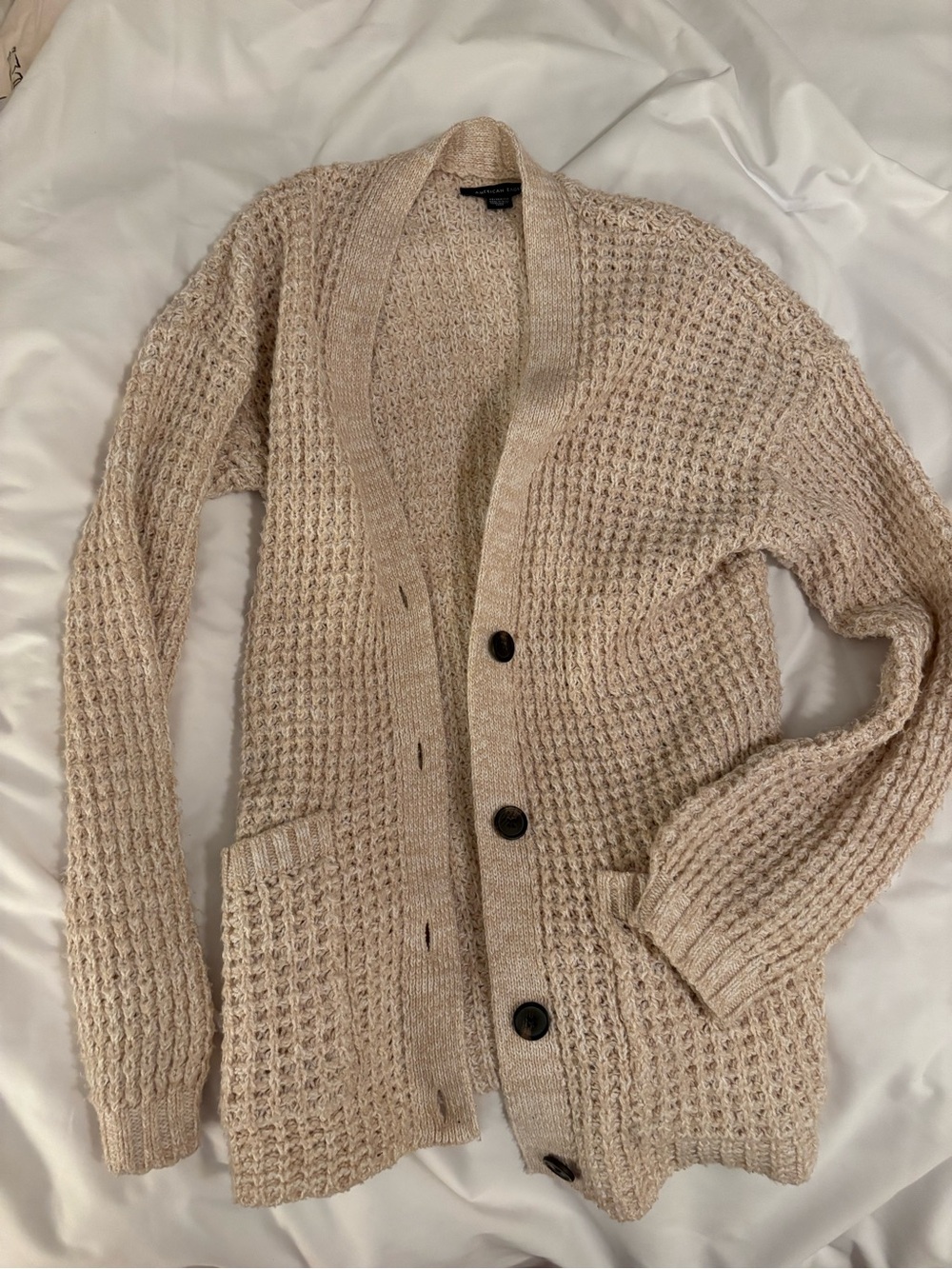 Cozy Waffle Knit Cardigan Sweater - Cream